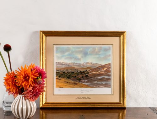 A Lithograph of a watercolour painting by His Majesty King Charles III of Ballochbuie, Scotland